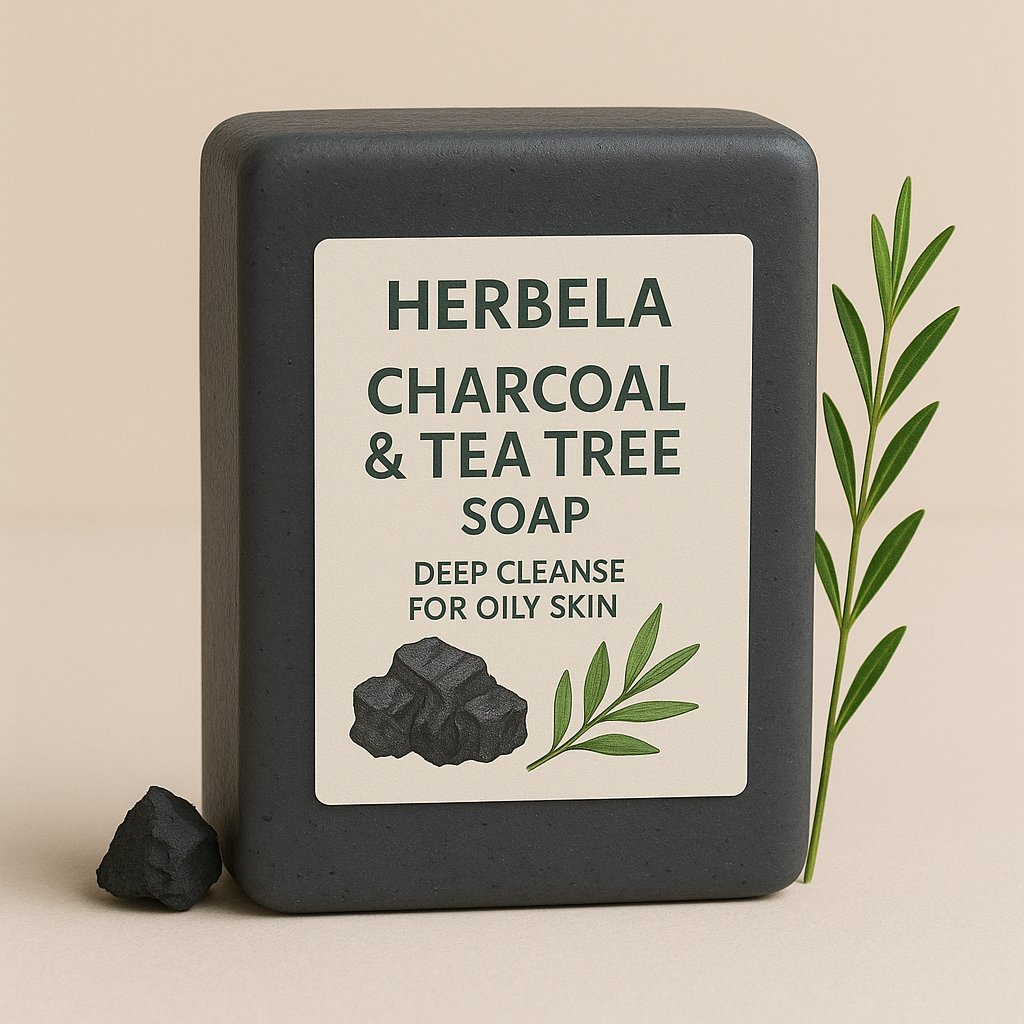 Herbela Charcoal & Tea Tree Soap Deep Cleanse for Oily Skin | Detoxifying & Purifying | Herbal Oil-Control Formula